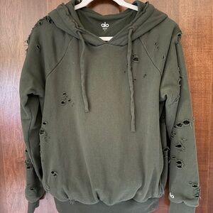 Alo Yoga Ripped/Distressed Hoodie Sweatshirt